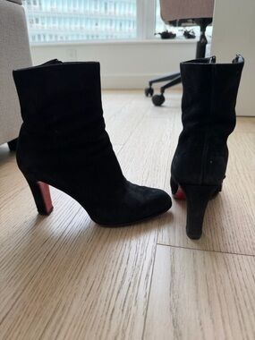 Christian Louboutin Black Suede Ankle Boots with Red Soles